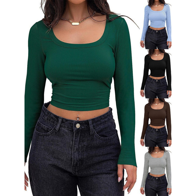 2026 Amazon Ribbed Slim-Fit Short Long-Sleeve Square-Neck T-Shirt for Women, Versatile and Trendy Casual Top 2026 Amazon Ribbed Slim-Fit Short Long-Sleeve Square-Neck T-Shirt for Women, Versatile and Trendy Casual Top
