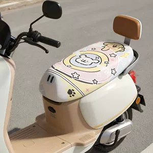Cartoon electric vehicle water-resistant seat cushion cover, leather protective cover, sun-proof electric bike seat cushion cover, elastic cover, cute