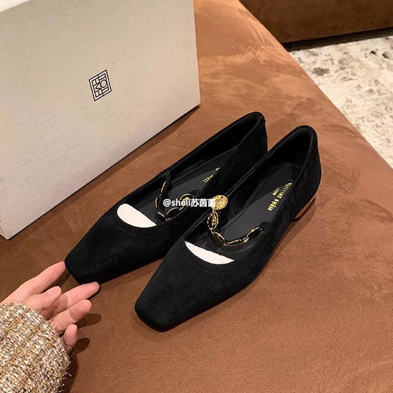 La misma chica Jiangnan de Su Yinyin ~ Otoño cabeza cuadrada pequeña moneda de oro fondo plano Mary Jane zapatos individuales mujer zapatos Duobao viaje