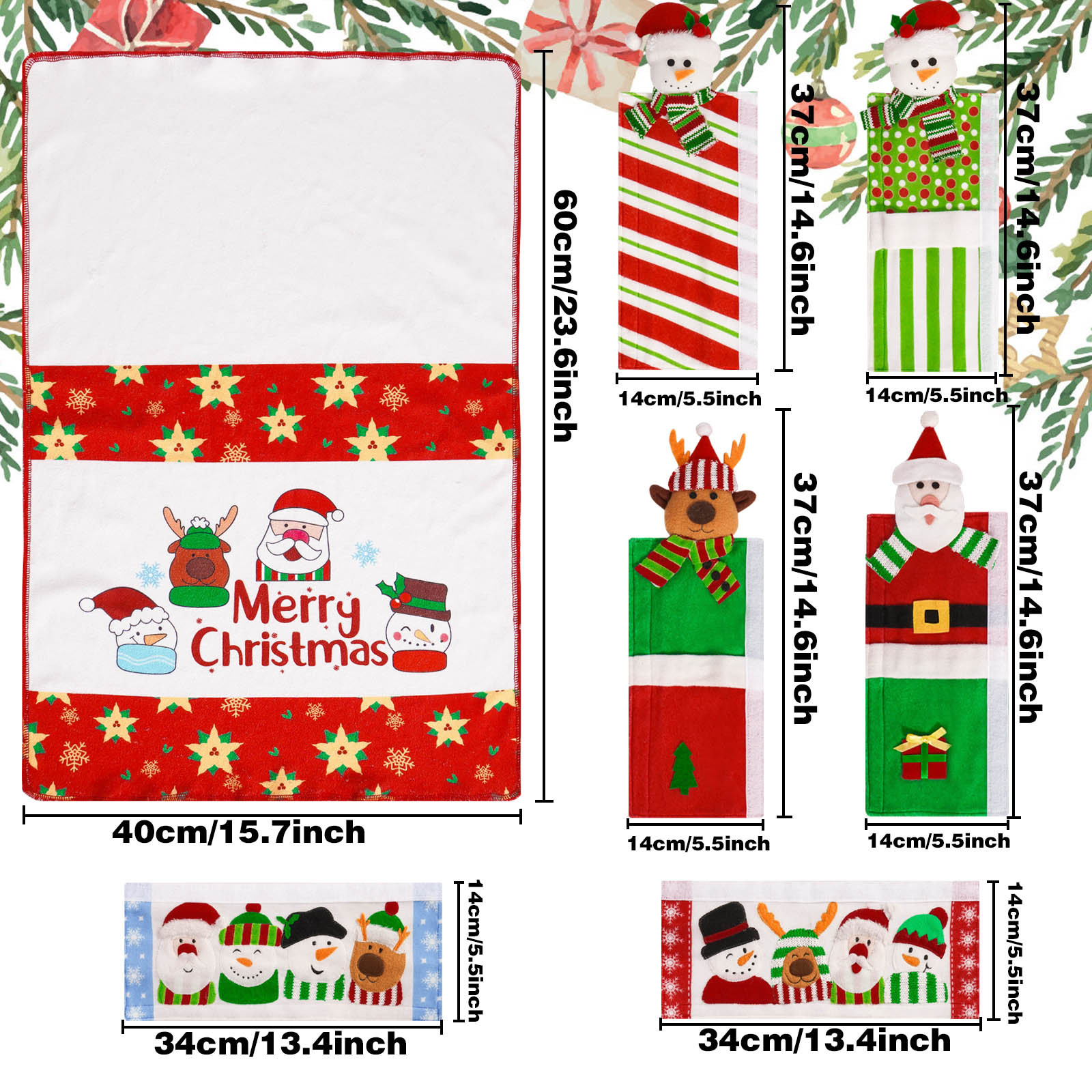 Navidad transfronteriza mango de refrigerador set de siete piezas guantes de microondas cocina con guantes de decoración de vacaciones