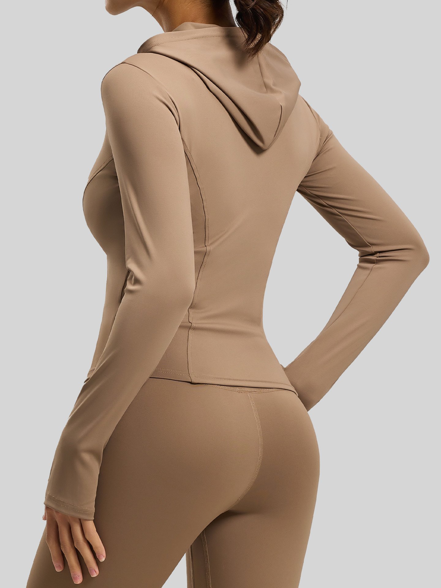 Nueva chaqueta de yoga y fitness para mujer de Juyitang, de manga larga, con capucha, ajustada, cortavientos y de corte slim.