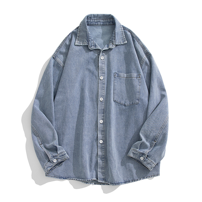Hanlu 日本のメンズ春デニム長袖シャツメンズルーズベーシック多用途カジュアルウォッシュシャツジャケット
