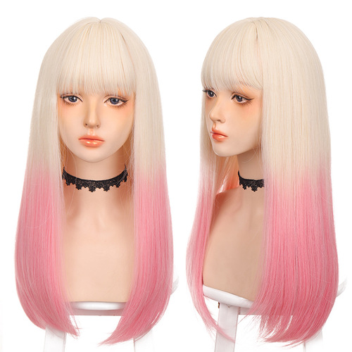 Cross-border European and American wigs for women cos gradient color long straight hair 60cm 260g salty or sweet cool style wig