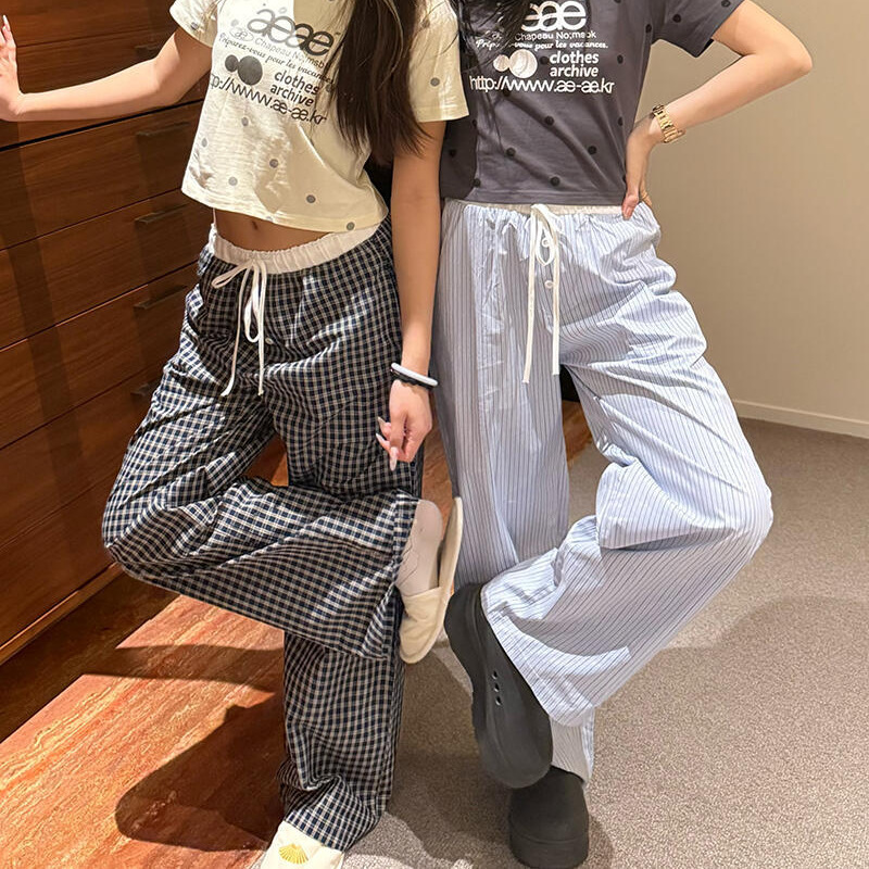 现货韩国小众aea*拼接抽绳腰天使翅膀舒适家居休闲显瘦长裤女