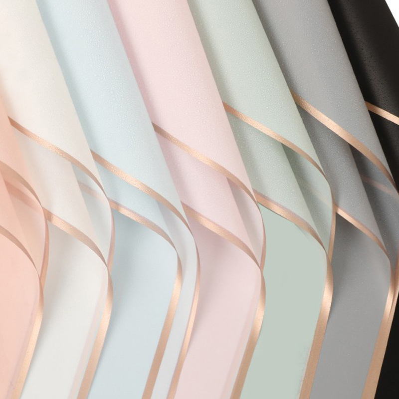 Borde dorado película de gelatina papel mate translúcido papel de embalaje de flores impermeable tienda de flores ramo floral Bolsa De Rosa material de la flor