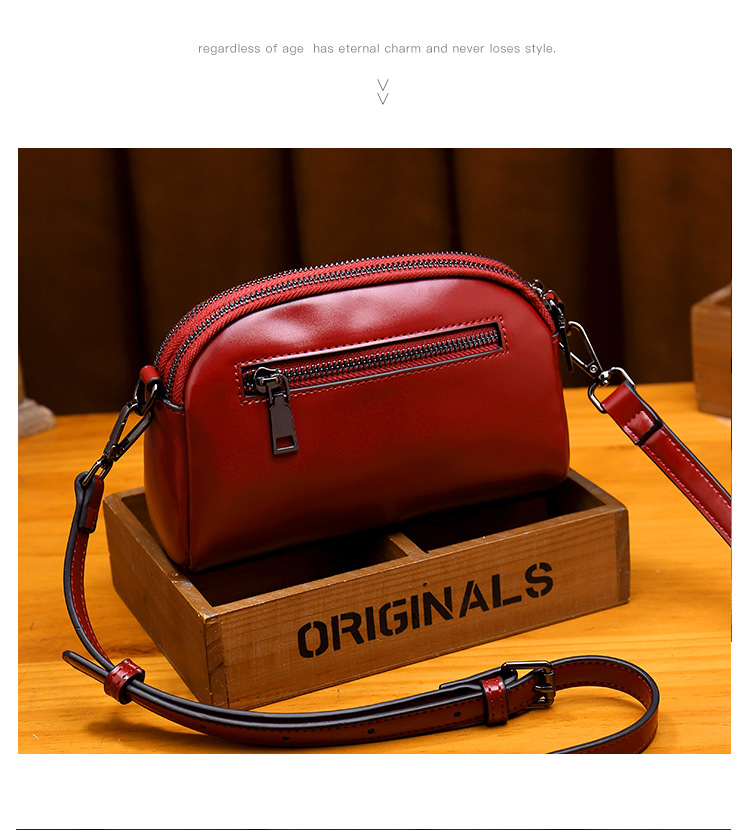 Single shoulder women's small double layer zipper, shell fashionable crossbody bags, cowhide mobile phone bag, trendy_voghion.com