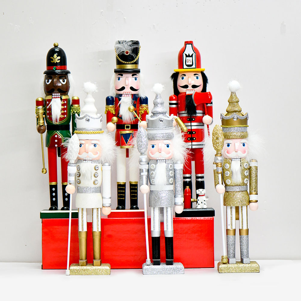 40cm cara negra nuez soldado personaje títere dibujos animados creativos personajes tallados decoraciones de madera de Navidad regalos de vacaciones
