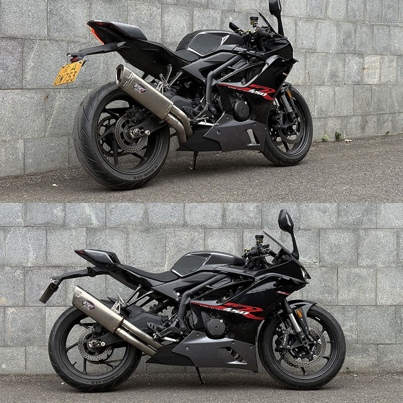 Suitable for motorcycle Excelle 450RR exhaust pipe modification Excelle 450RR side row double pipe 76 thick pipe tail section