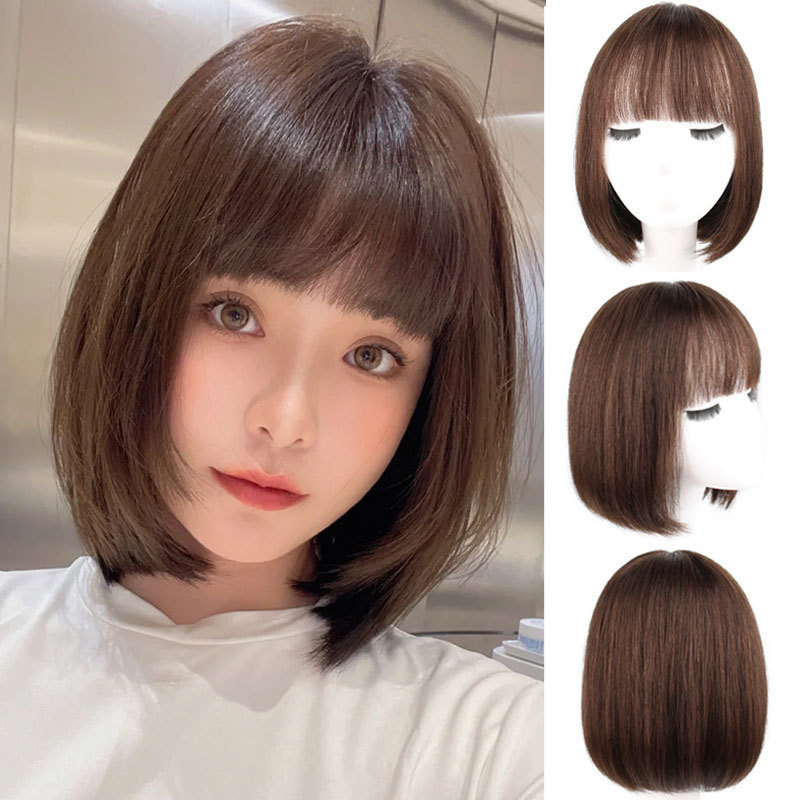 Cross-Border Women's Wig Fashionable Cute Bob Short Straight Hair Bob Heat-Resistant Synthetic Wig for Daily Use