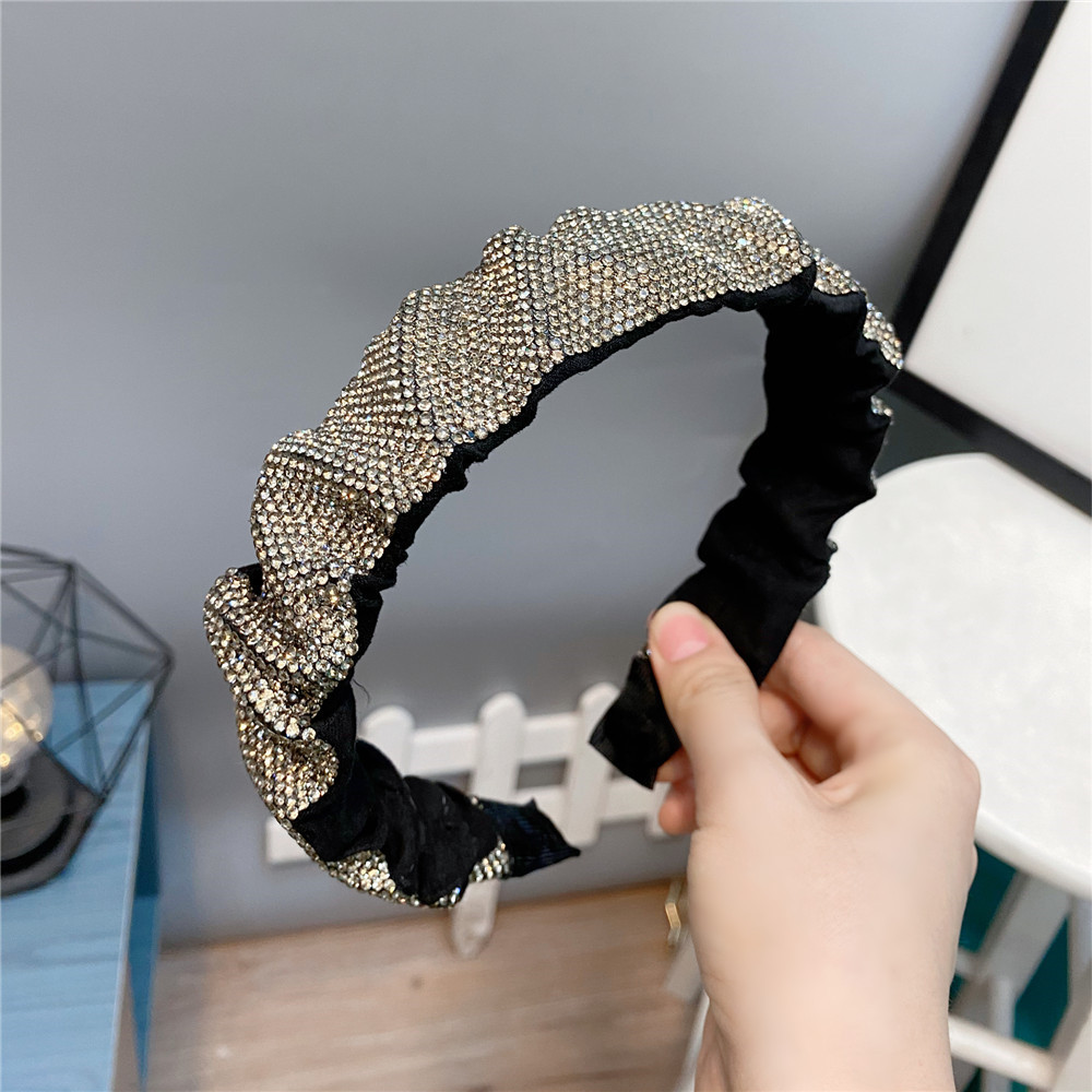 Korean Style Creative Full Rhinestone Folded Wide Headband display picture 3