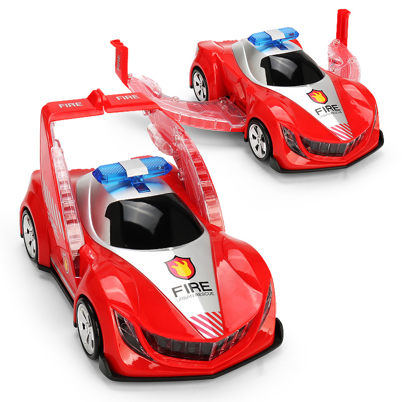 Tiktok misma deformación eléctrica policía coche música luz truco giratorio universal camión de bomberos juguete para niños al por mayor