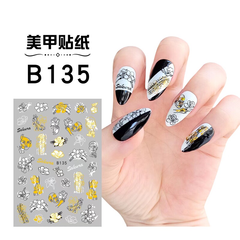 B135-140 Nail Art with Adhesive Nail Decal Stroke Flower Bronzing Sketch Flower Series Independent Paper Card Packaging