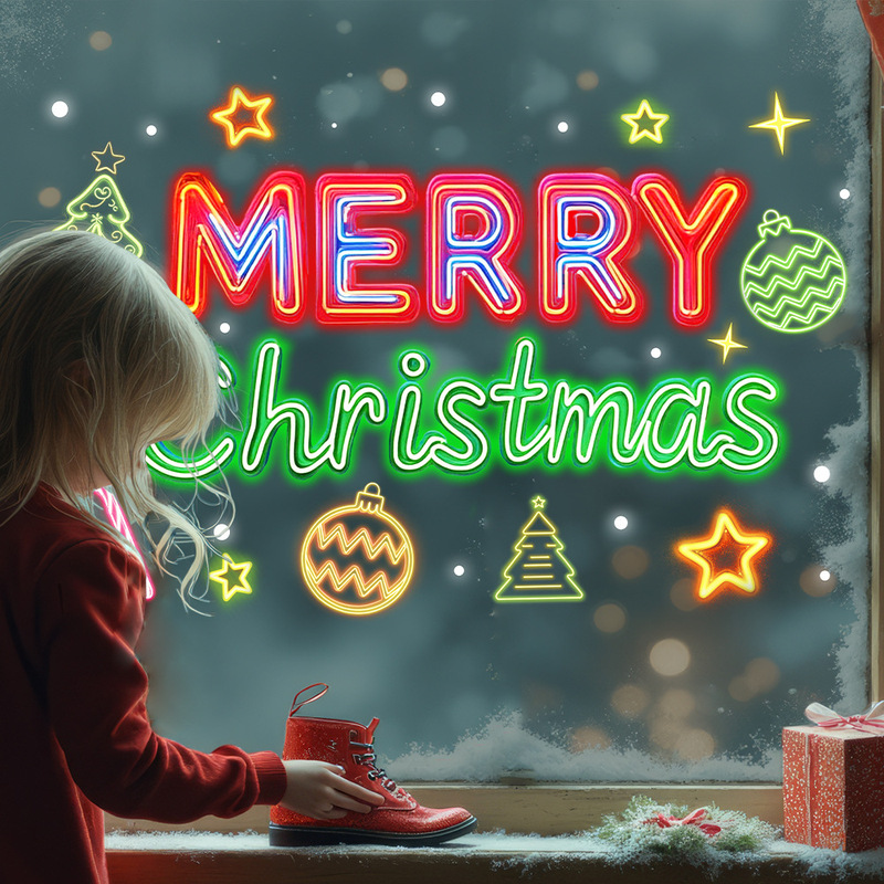 Aike JD4654 クロスボーダー新クリスマスネオン英語ガラスステッカーショップ引き戸装飾静電ステッカー|undefined