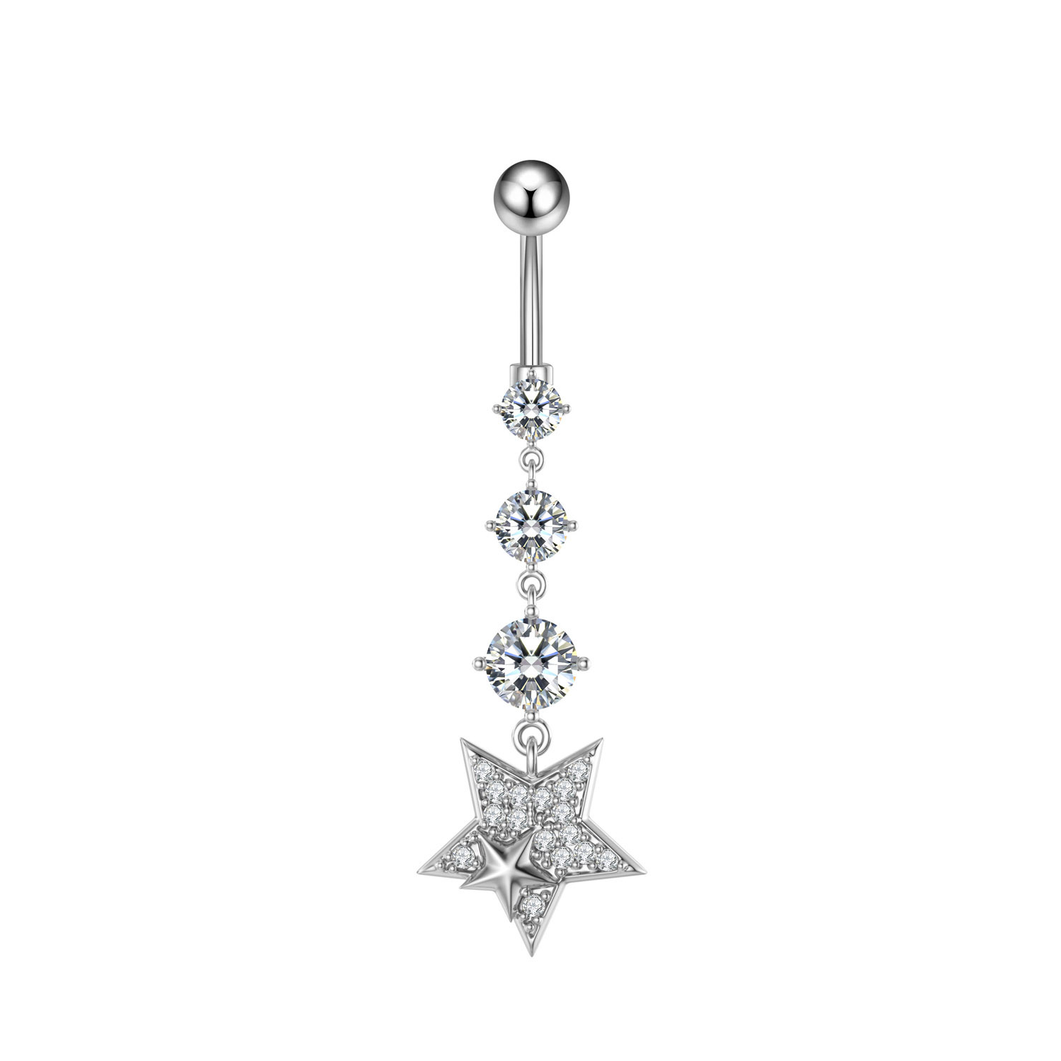 Cross-Border Hot Sale Five-Pointed Star Belly Button Ring Wholesale In Stock Zircon Butterfly Navel Stud Pendant_voghion.com