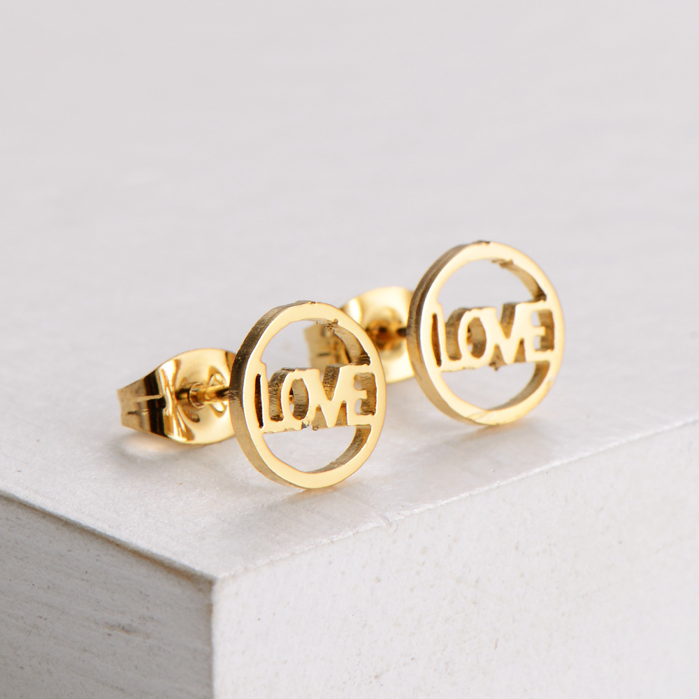 Titanium Steel Jewelry Heart Element Pendant Simple LOVE Earrings Necklace Set