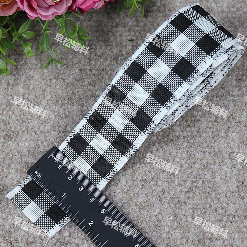 길이 1.8 m * 폭 3.8cm (흰색 가장자리가있는 흑백 격자 무늬)
