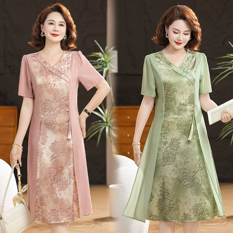 Физический оптовый летний платье мамы с V-образным вырезом с короткими рукавами