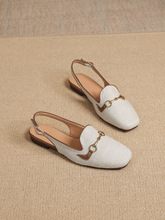 时尚金属扣包头凉鞋女2025年夏季新款时尚气质一字扣方头平底单鞋