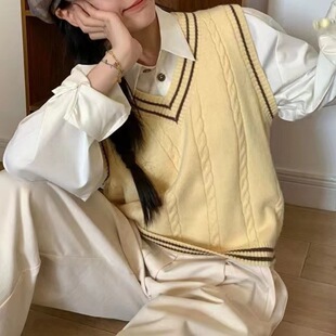 College-style Vest Women's New 2024 New Autumn and Winter Sweater Vest Women's Outer Knitted Shoulder Stacked Vest