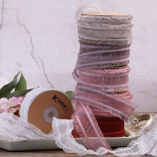 韩版双条纹荷叶边雪纱带 DIY蝴蝶结发饰鲜花礼盒包装服装材料