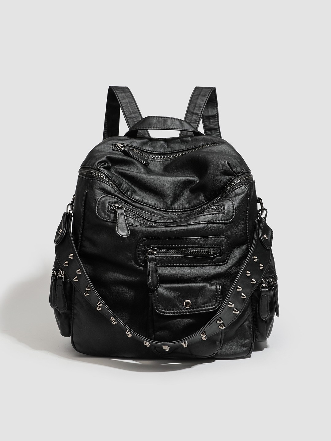 Polyurethane bag with zipper, small backpack one shoulder