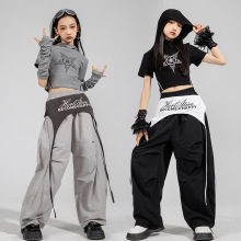 爵士舞服装女童套装韩版露脐上衣背心jazz卫裤子少儿时髦表演出服