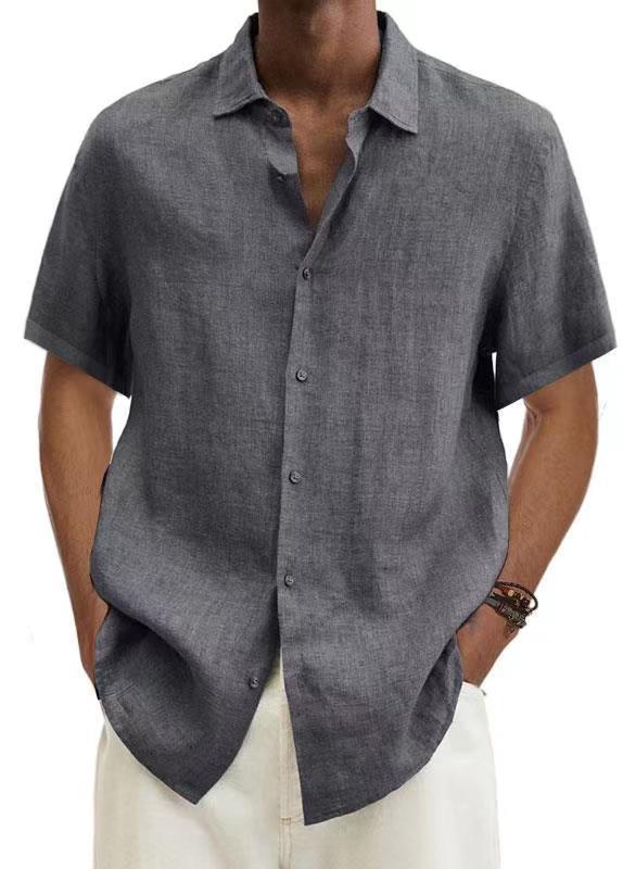Camisa de Hombre Moderna de Verano 2025, Plataforma Independiente Wish, Éxito de Ventas en Amazon, Cuello en V, Botones, Algodón y Lino, Color Sólido