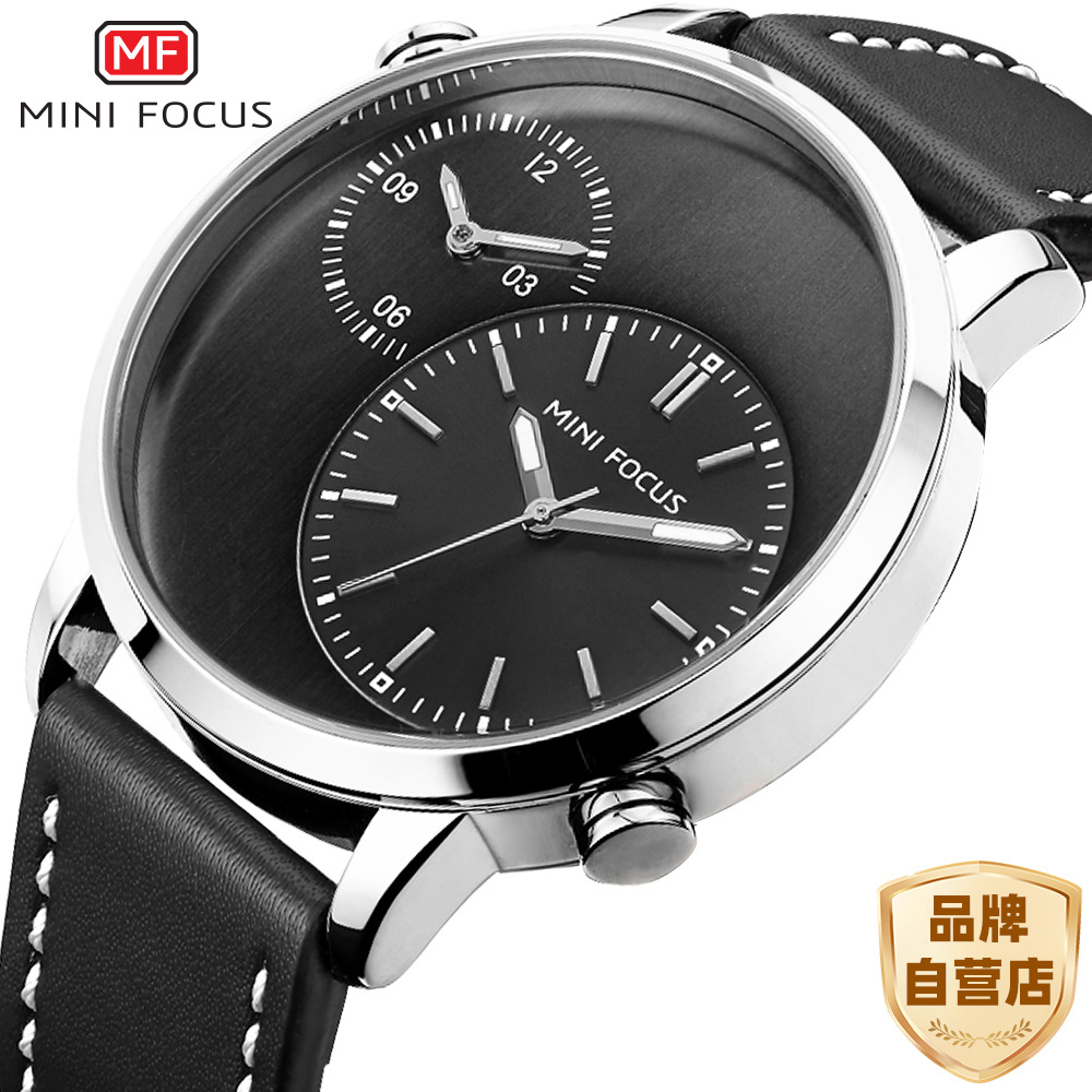 MINI FOCUS/Men's Watch/double time zone/Japanese movement/luminous waterproof/leather strap 0035G