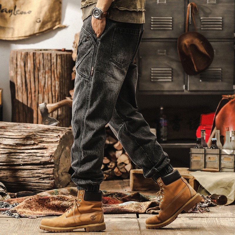 Pantalones de Mezclilla con Puño Ajustado para Hombre de Mezclilla Corte Holgado para Uso Diario