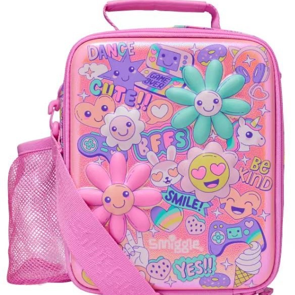 Smiggle serie rosa de sol de hombro mochila de compresión de tirón mochila de doble capa bolsa de comidas taza de agua billetera viaje