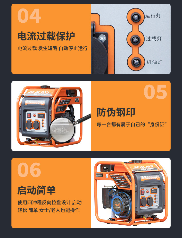 Aerospace Bama 220V Small Gasoline Generator Frequency ConVersion 4.2kw High Power Outdoor Construction Satchel Portable