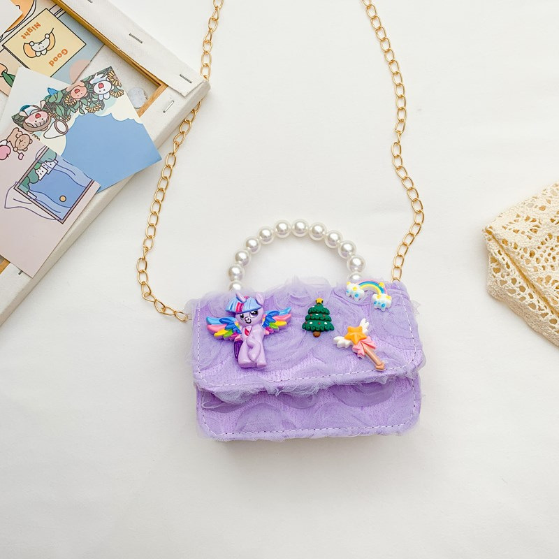 Dulce princesa bolso de hombro de perlas portátiles 2025 mini bolso de cadena de arco para niños