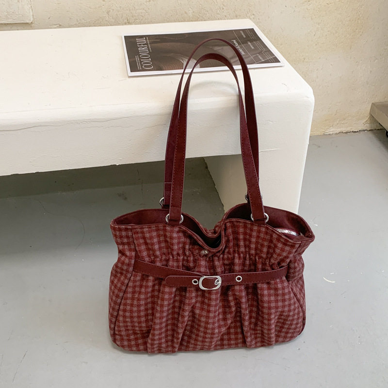 Túi tote nữ quai đeo vai dáng shopping cỡ lớn, chất liệu dạ, kiểu mới mùa đông — Màu cà phê Không có mặt dây chuyền, Màu xanh không có mặt dây chuyền, Màu đỏ không có mặt dây chuyền, Đen không có mặt dây chuyền chi tiết 11