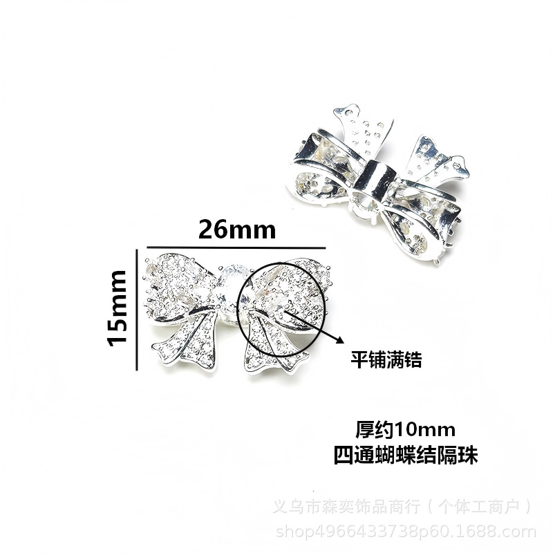 Senyi Copper Micro-Inlaid Zircon Four-Way Bow Full-Diamond Multi-Way Spacer Bead DIY Crystal Beaded Bracelet Jewelry Accessories