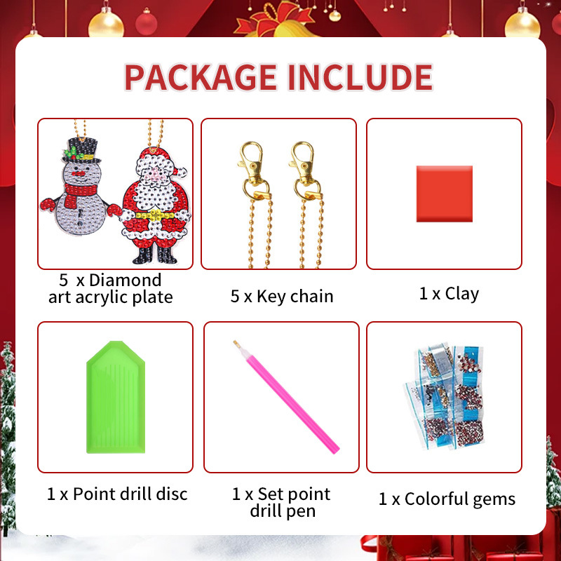 Navidad trineo Santa Claus llavero diamante pintura DIY diamante brillante especial-en forma de diamante traje de dibujos animados