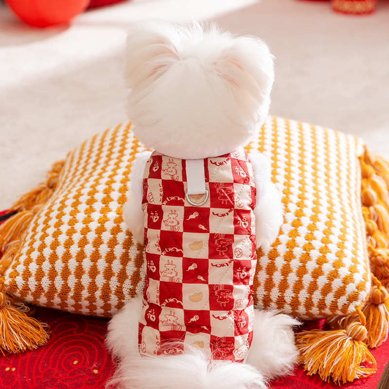 Otoño y invierno perros perros pequeños y medianos para celebrar Año Nuevo a cuadrillas de algodón de dos patas para gatos calentados y gruesos mascotas ropa de gato