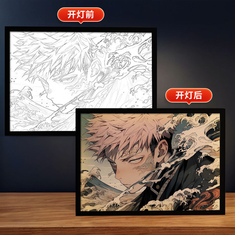 クロスボーダー呪術戦闘黒光絵画寝室雰囲気発光装飾画DIYアニメスケッチクリエイティブデコレーション