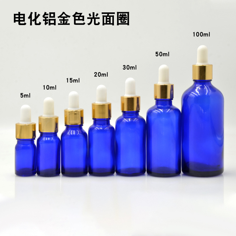 Botella vidrio azul 5 a 100ml con cuentagotas para aceites