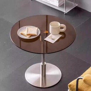 Nordic Stainless Steel Bedroom Side Table Middle Ancient Sofa Side Table Simple Wheeled Bedside Table Internet Popular Sofa Glass Corner Table