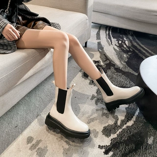 D-3-5   厚底烟筒靴马丁靴女2022秋冬季新款英伦风中筒切尔西短靴