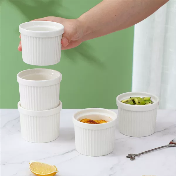 Shufulei Baking Bowl Cake Cup ins Style Baking Pudding Bowl Mini Dessert Salah Bowl Striped Ceramic Cake Cup