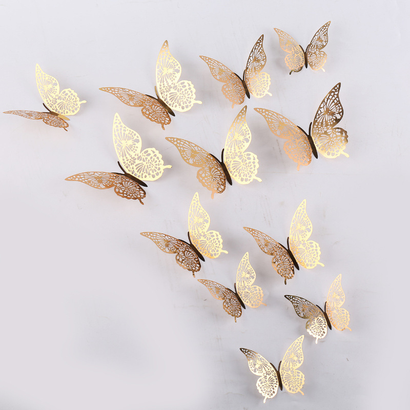 Hueco mariposa 3D hueco imitación metal mariposa pared decoración hogar sala de estar tridimensional mariposa decoración pegatinas