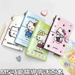 m5绑带彩页手账本新款可爱猫日韩学生记事本活页本卡通便携笔记本