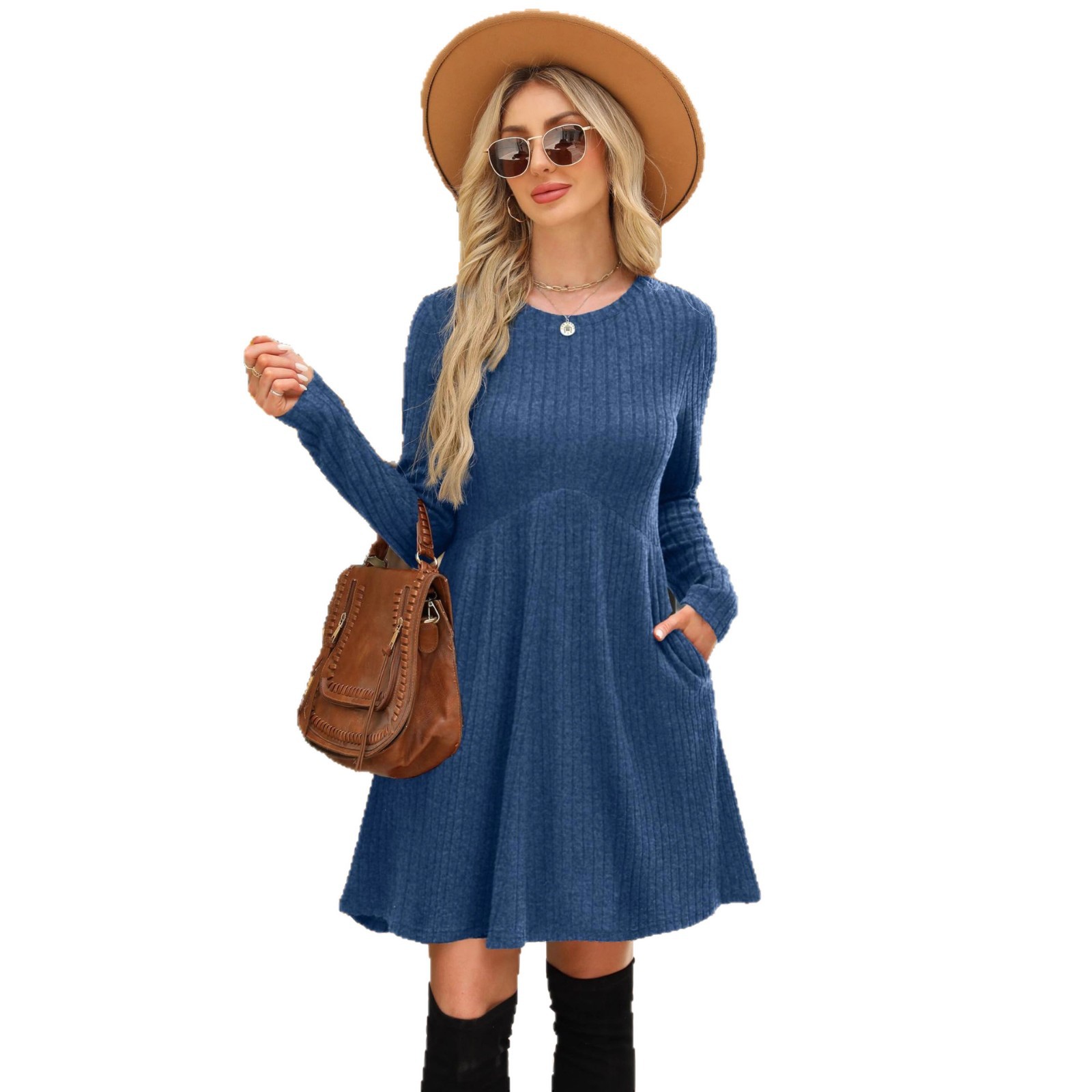 2025 Thick Autumn/Winter Bohemian Irregular Brushed Over-the-Knee Solid Color Women's Dress Umbrella Skirt_voghion.com