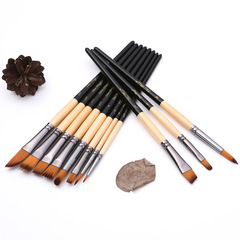 Cross-border 18-piece set dual-color nylon hair watercolor brushes, nylon hair painting brushes, wholesale wooden paintbrushes, oil painting brushes