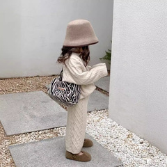 2023 Spring and Autumn Korean Style Girls' Retro Lace Knit Set for Baby Girls, Including Sweater and Knit Pants, Casual Two-Piece Set