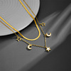 Fashionable accessory stainless steel with tassels, double-layer blade, necklace, European style