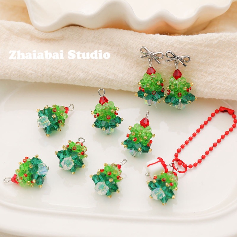 クリスタルガラスクリスマスツリーペンダント立体織り diy 手作りビーズ素材ブレスレットネックレスジュエリーアクセサリー|undefined