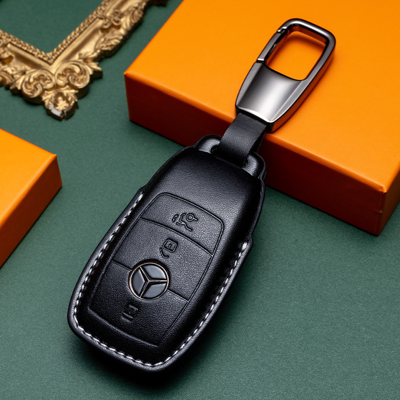 Suitable for Mercedes-Benz key cover leather C260L/E300L/S350/GLE/GLS/GLC/Class A car key buckle