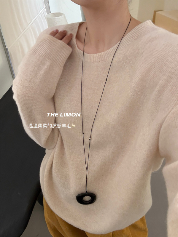 thelimon柠檬绿茶2025秋季新款韩版圆领套头毛衣女显瘦针织衫上衣|undefined